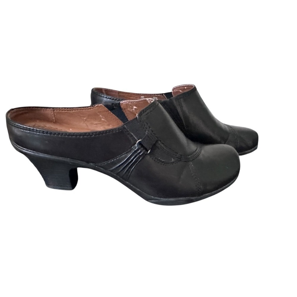 Earth Spirit‎ Classics Mens Black Leather Slip On Mule Clogs Block Heel Size 7.5